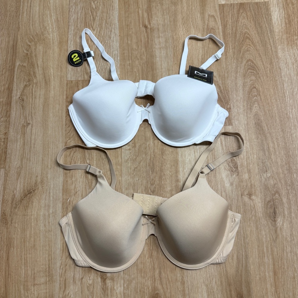 MAIDENFORM T-SHIRT BRAS 2 PACK WHITE BEIGE SIZE 40D WIRED LIGHTLY LINED NEW
